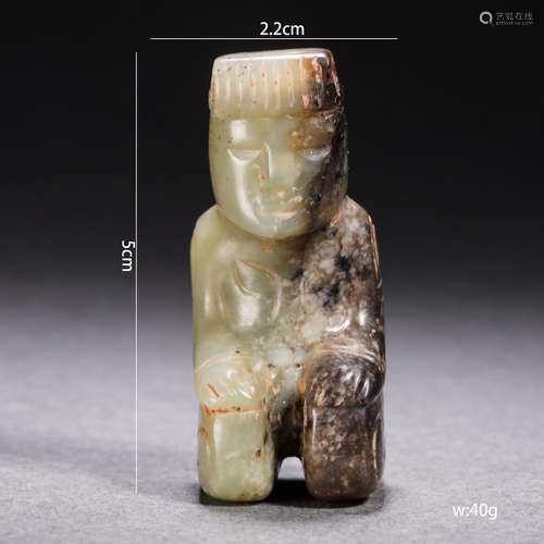 Celadon and Greyish Jade Figurine