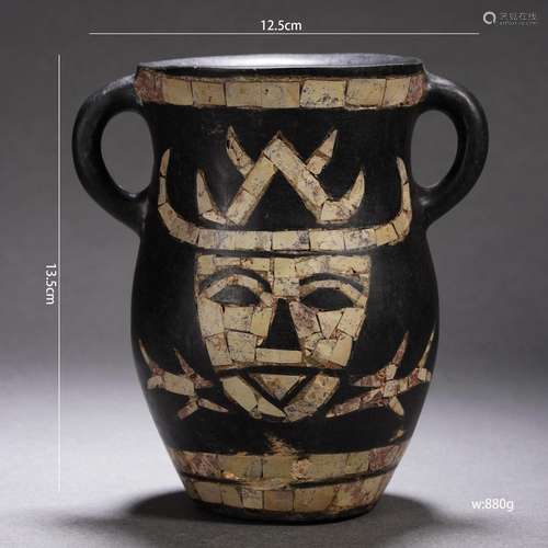 Double-Eared Vase with Face Mask