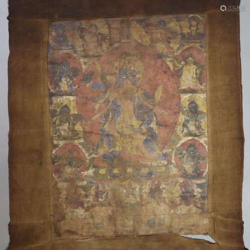 Thangka mit Darstellung eines Dharmapalas in Yab-Yum - Tibet