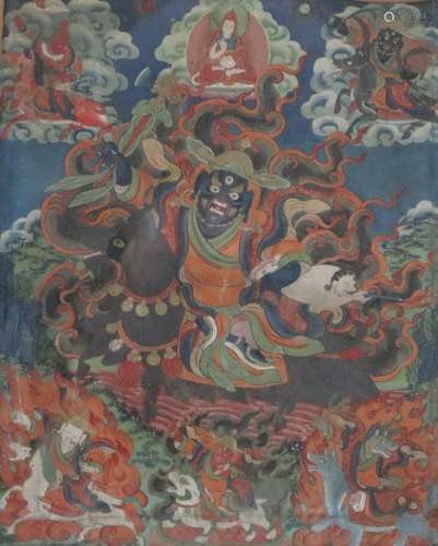 Thangka der Schutzgottheit Shingjachen (Tib. shing bya can) ...