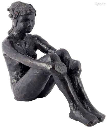 Bronze sculpture of a sitting nude, Bronze Frauenakt - sitze...