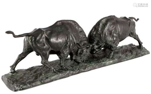Franz Iffland (1862-1935) bronze fighting bisons, kämpfende ...