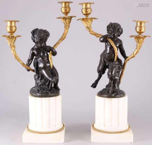 Pair of bronze figure candlesticks France 19th century, Paar...