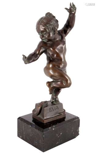 Bronze cherub Eva with snake, monogrammist CB, Putte Eva mit...