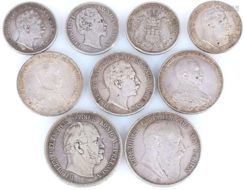 9 silver coins - Deutsche Mark 1875-1914 german empire, Silb...
