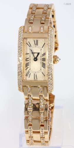 Cartier Tank Americaine 750 gold women`s wrist watch with di...