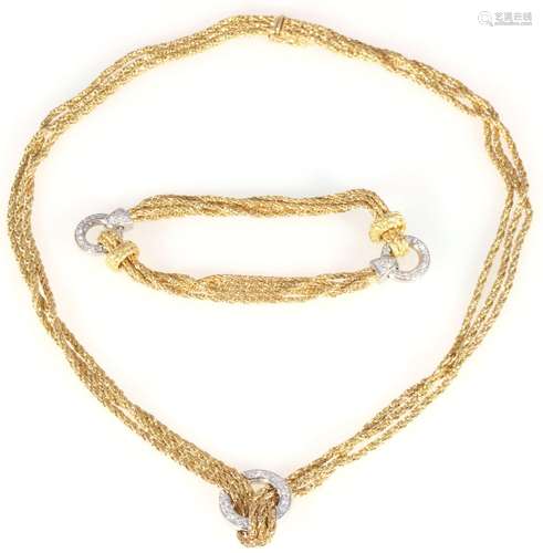 750 gold / 950 platinum diamond necklace and bracelet, cord,...