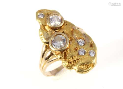 585 gold nugget ring with diamonds 0.75ct, 14K Gold Nugget R...