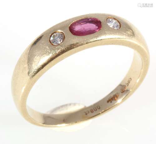 585 gold ring ruby ​​with 2 diamonds, 14K Gold Ring Rubin mi...