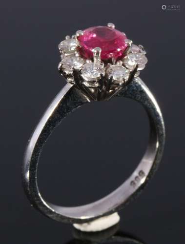 585 gold ring ruby ​​with 8 diamonds ca. 0.8 ct, 14K Gold Ri...