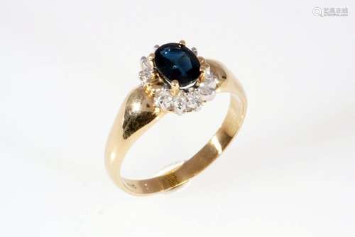 585 gold ring sapphire and 8 diamonds, 14K Gold Ring Saphir ...