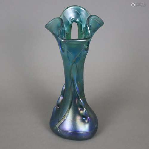 Jugendstil-Vase - Glas, teils irisierte Oberfläche, organisc...