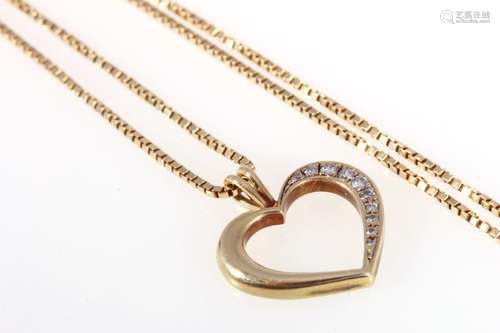 585 gold diamond heart pendant with 585 gold chain, 14K Gold...