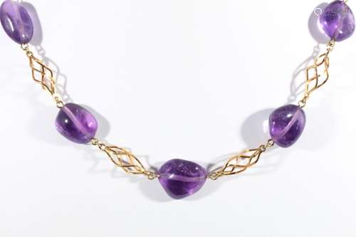 585 gold necklace with purple amethysts, 14K Gold Collier mi...