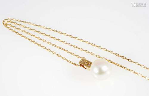 750 gold pearl brilliant pendant with 750 gold necklace, 18K...