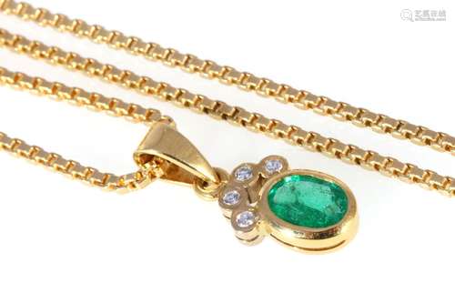 750 gold emerald diamond pendant with 750 gold necklace, 18K...