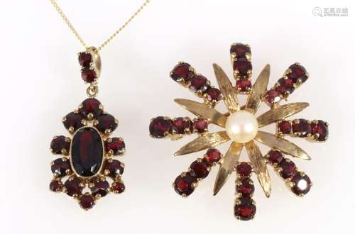 333 gold garnet jewelry 3-piece, 8K Gold Granatschmuck 3-tei...