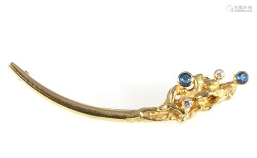 585 gold brooch with sapphires and diamonds, 14K Gold Brosch...