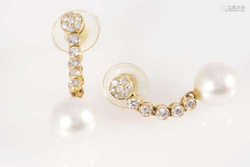 750 gold pearl ear studs with diamonds, 18K Gold Perlen Ohrs...