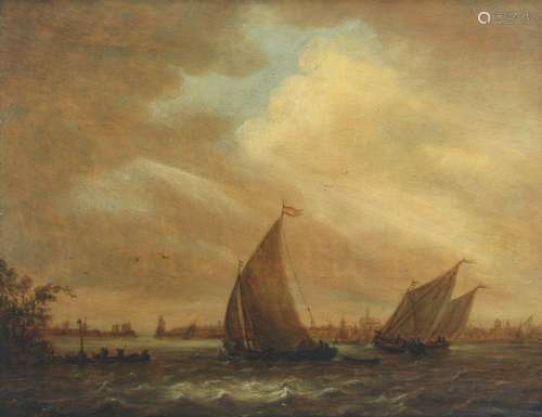 Old master Netherlands 17th century, stormy day with sailing...