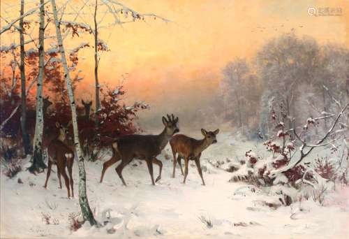 Arthur Thiele (1841-1919) deer in winter landscape 1879, Reh...