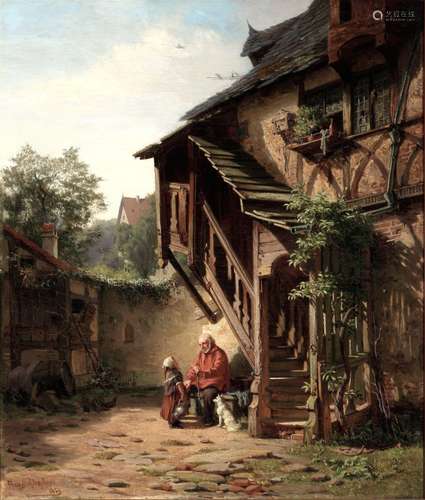 August Eduard Schliecker (1833-1911) courtyard scenery with ...