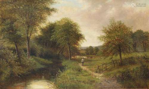 Henry John Kinnaird (1861-1929) Idyllic landscape with a riv...