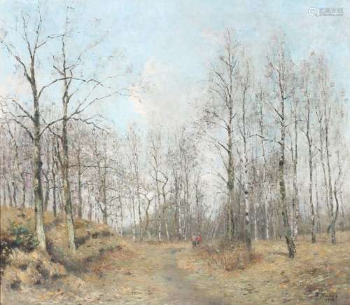 Rudolf Höckner (1864-1942) Forest landscape with walkers, Wa...