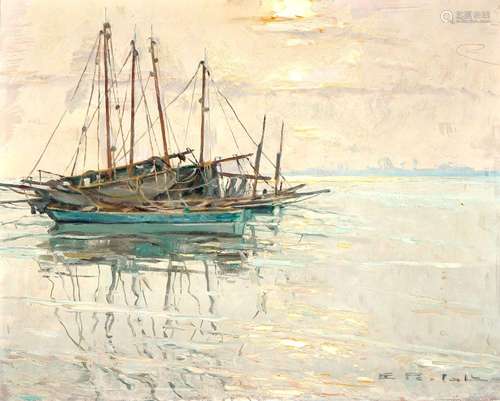 Erich Freiherr von Perfall (1882-1961) fishing boats in rhen...