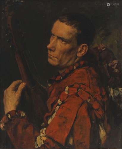 Eduard von Gebhardt (1838-1925) large portrait of a lutenist...