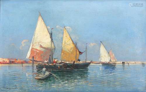 Georg Fischhof (1859-1914) sailing ships in front of italian...