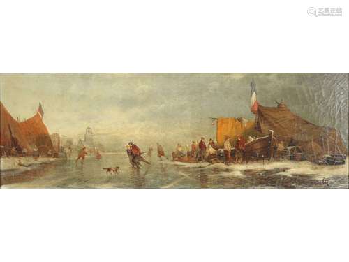 J. van Elfen, netherlands 19th century, winter`s day on ice ...