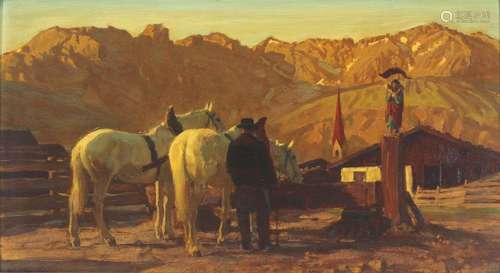 Julius Paul Junghanns (1876-1958) horses at drinking trough,...