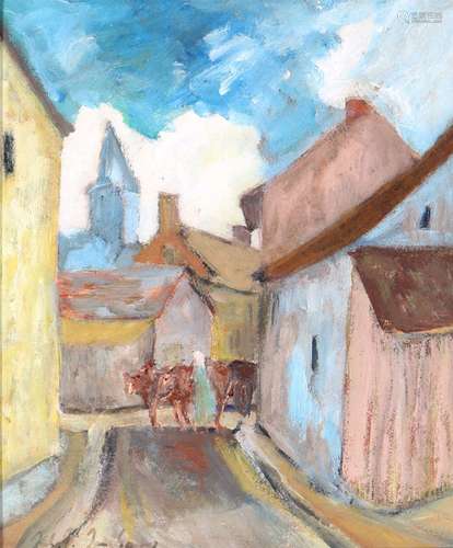 Julius Paul Junghanns (1876-1958) village idyll with ox-draw...