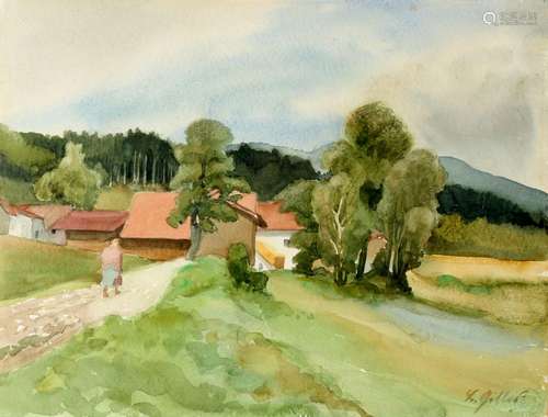 Barthel Gilles (1891-1977) rural village view with strolling...