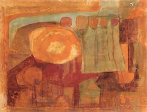 Joseph Fassbender (1903-1974) abstract composition in orange...