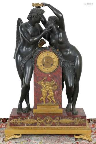 Huge bronze empire figural mantel clock Amor und Psyche Fran...