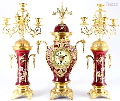 Porcelain french mantel clock set ca. 1920, große Porzellan ...