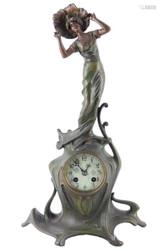 French mantel clock art nouveau, Jugendstil Figurenpendule F...