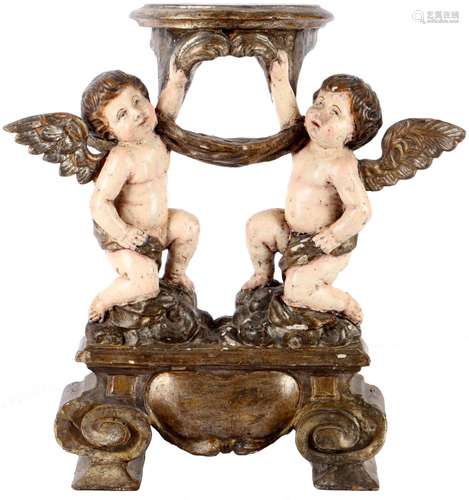 Baroque cherub pedestal 18th century, Barock Podest mit Putt...