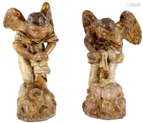 Baroque pair of praying angels 18th cenutry, Barock Paar bet...