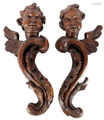 2 cherub sculptures 18th century, Puttenköpfe Wandbehang 18....