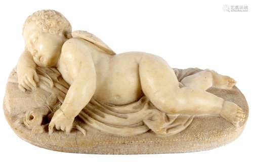 Alabaster sleeping cherub sculpture ca. 1900, schlafende Put...