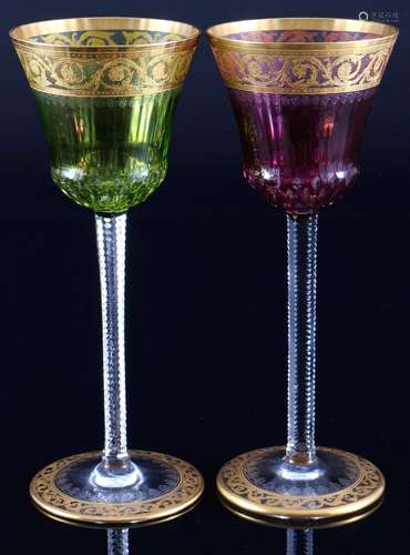 St. Louis Thistle Gold 2 roemer wine glasses, colored, Römer...