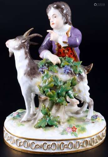 Meissen boy with goat 1st choice, knob mark, Knabe mit Ziege...