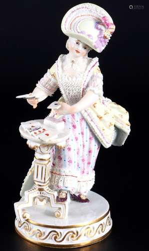 Meissen girl as cartomancer 1st choice, knob mark, Mädchen a...