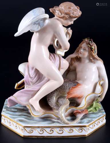 Meissen Amor with mermaid 1st choice, knob mark, Amor mit Ni...