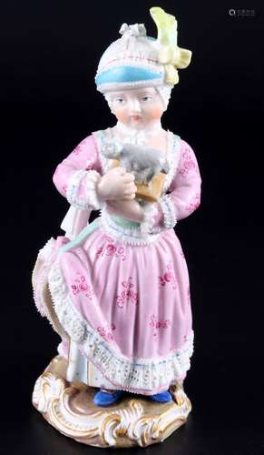 Meissen girl with wooden sheep 1st choice, knob mark, Mädche...