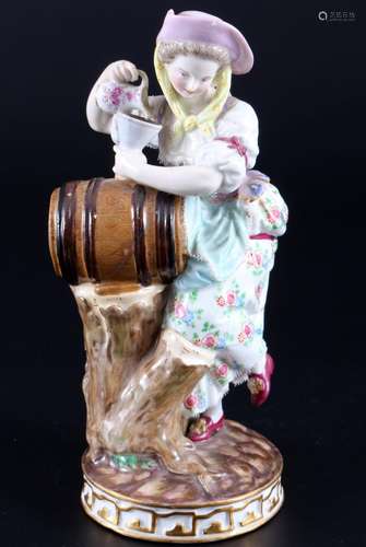 Meissen female vintner with barrel 1st choice, knob mark, Wi...