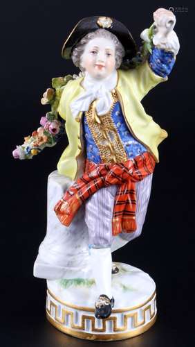 Meissen male gardener with garland 1st choice, knob mark, Gä...